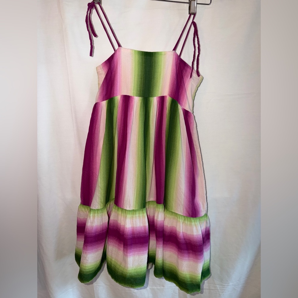 Janie and Jack Baja summer dress, Sz 14, with gradient stripe print and ruching. - Picture 3 of 5